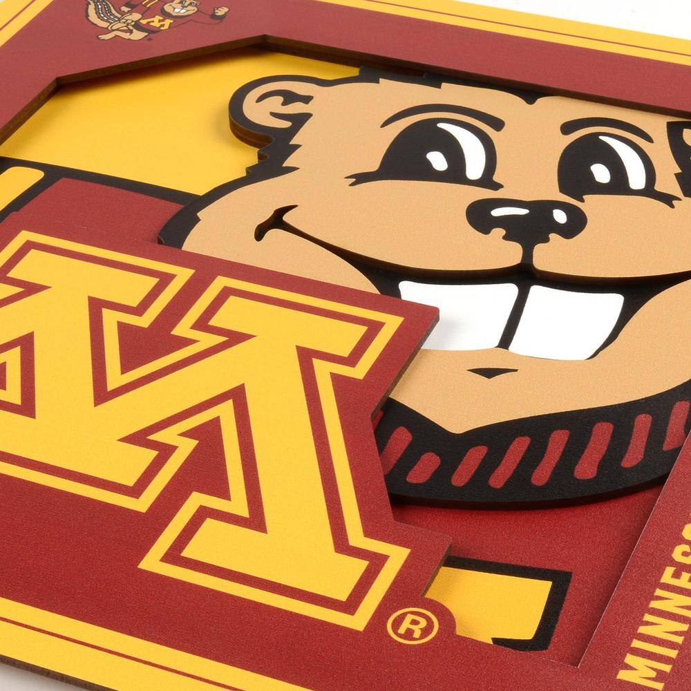 YouTheFan NCAA Minnesota Golden Gophers 3D Logo Series Wall Art - 12x12