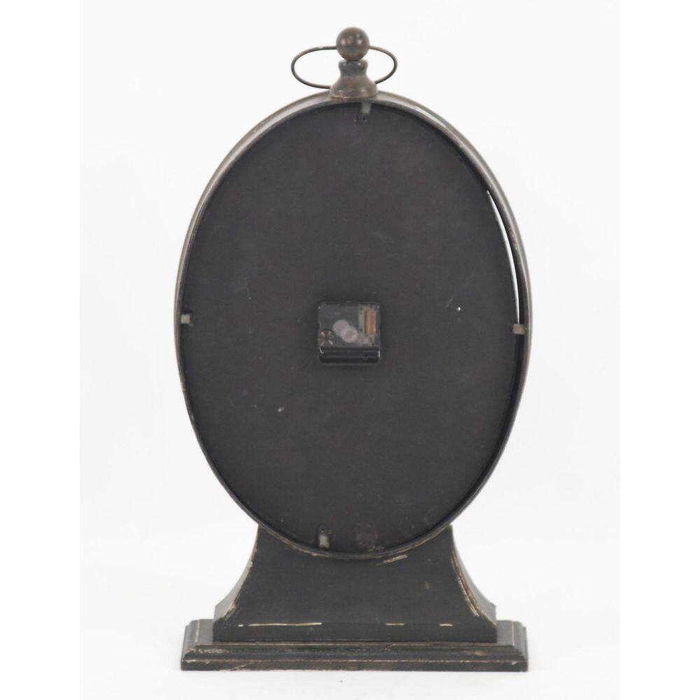Zentique Antique Black Oval Iron Table Clock on Base with a Top Ring