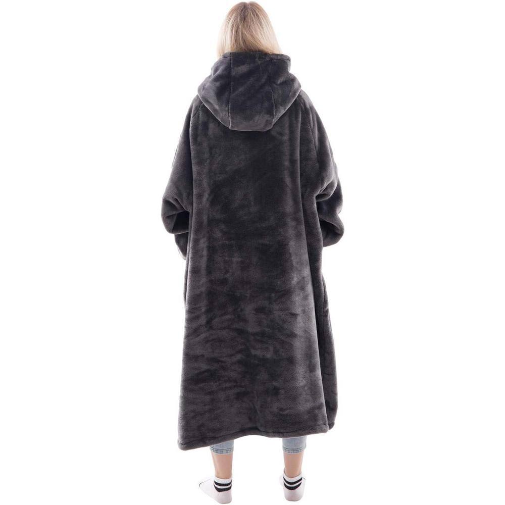 Shatex Gray Wearable Blanket with Sleeves Soft Fleece Snuggle Blanket with Arms Cozy Warm Fuzzy Flannel Throw Blanket