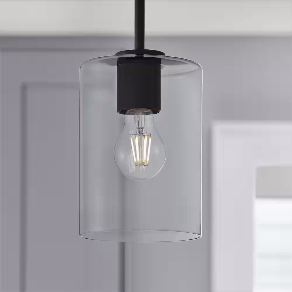 None 2-1/4 in. Fitter Smoke Grey Glass Cylinder Pendant Lamp Shade