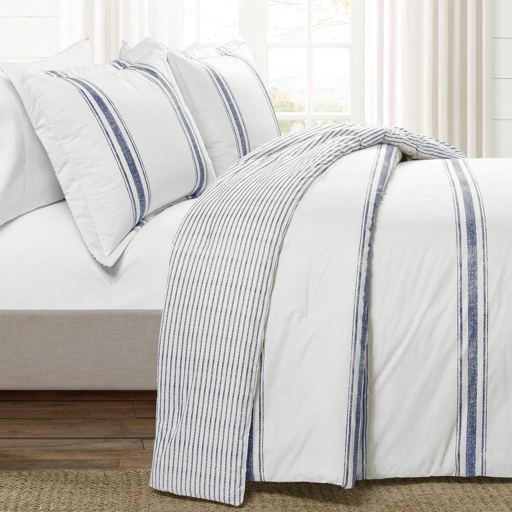 Lush Decor Farmhouse 3-Piece Navy Stripe Cotton King Comforter Set