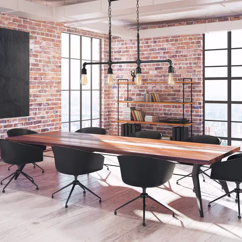 LNC Black Pipe Chandelier, 44 in. Large Industrial 4-Light Linear Matte Black Chandelier Kitchen Island Pendant Light