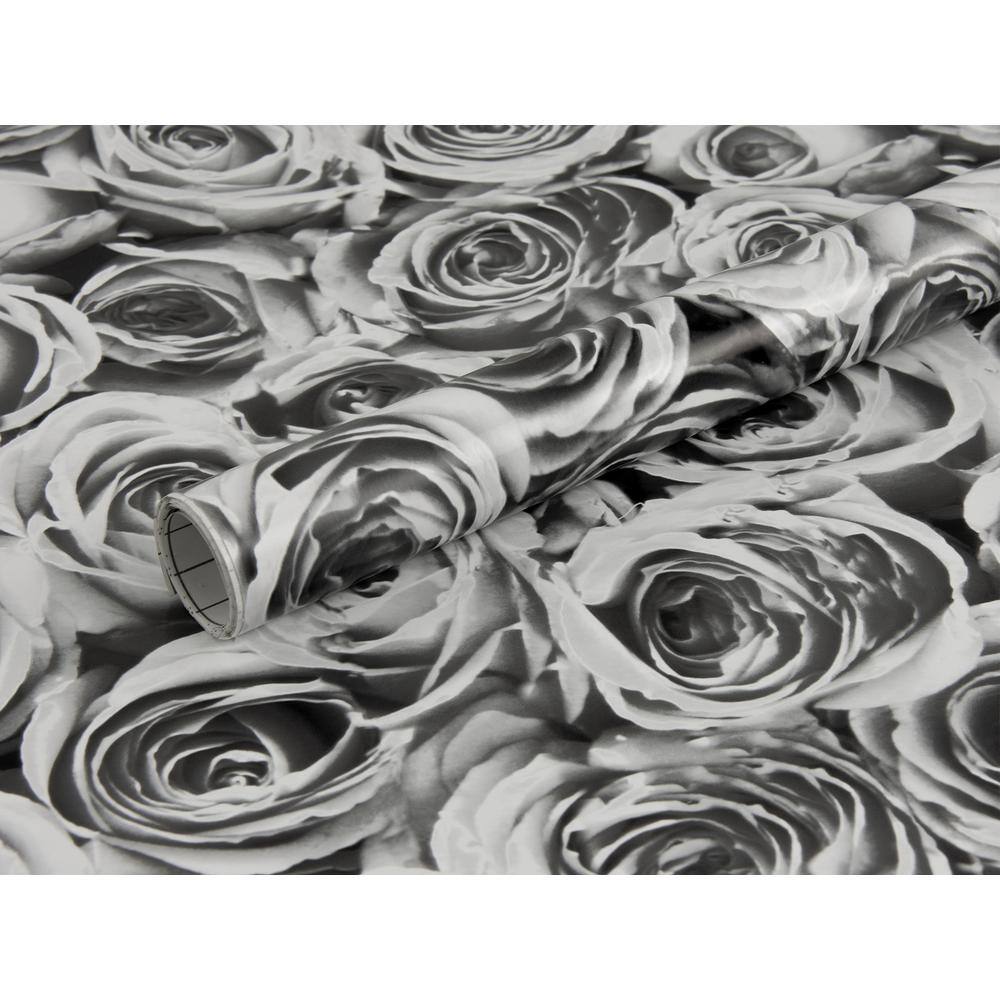 Fablon Roses White Grey Adhesive Film (Set of 2)