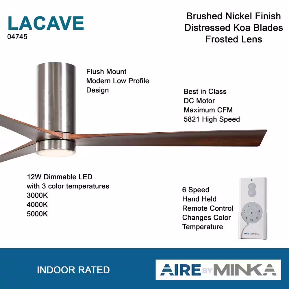 AIRE BY MINKA Lacave 52 in. Integrated LED Indoor Brushed Nickel Flush Mount Ceiling Fan with Light Kit