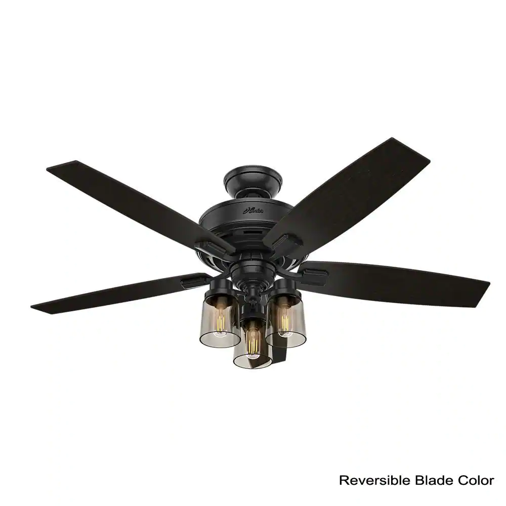 Hunter Bennett 52 in. LED Indoor Matte Black Ceiling Fan with 3-Light Kit and Handheld Remote Control