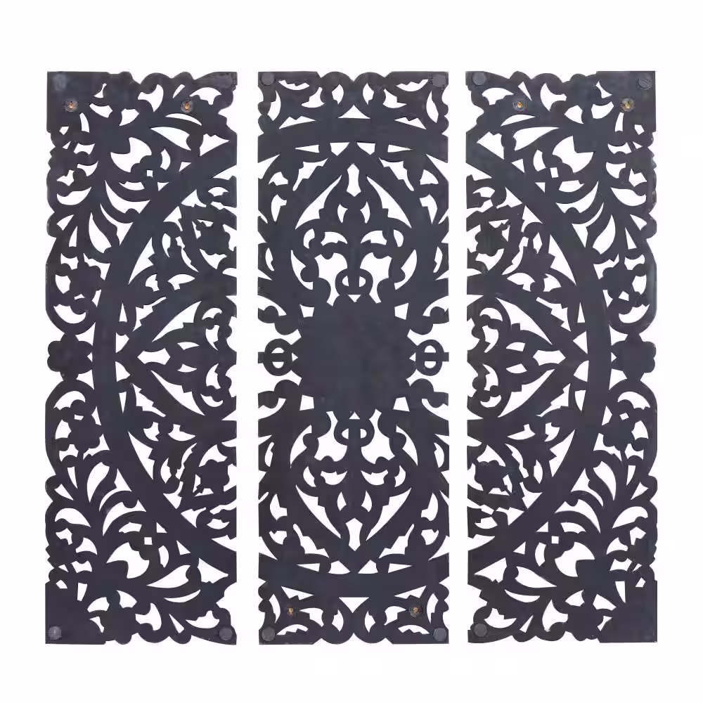 Litton Lane Wood Brown Handmade Intricately Carved Floral Wall Decor with Mandala Design (Set of 3)