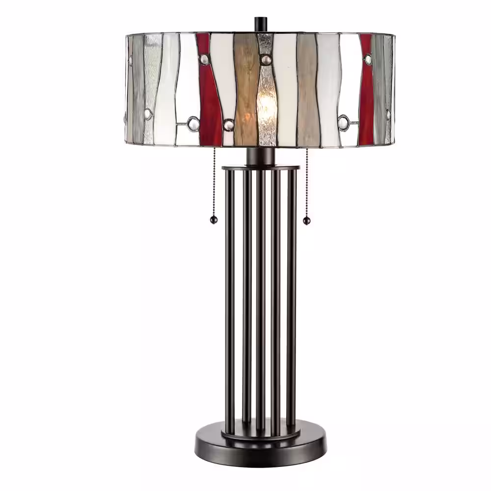 Dale Tiffany Aston 27 in. Bronze Table Lamp with Hand Rolled Art Glass Shade