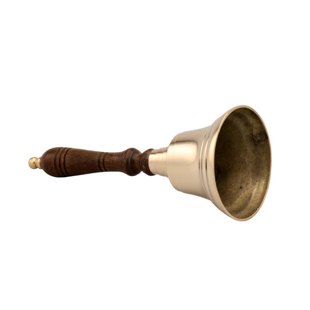 Benzara Gold and Brown Handcrafted Brass Hand Bell with Wooden Handle
