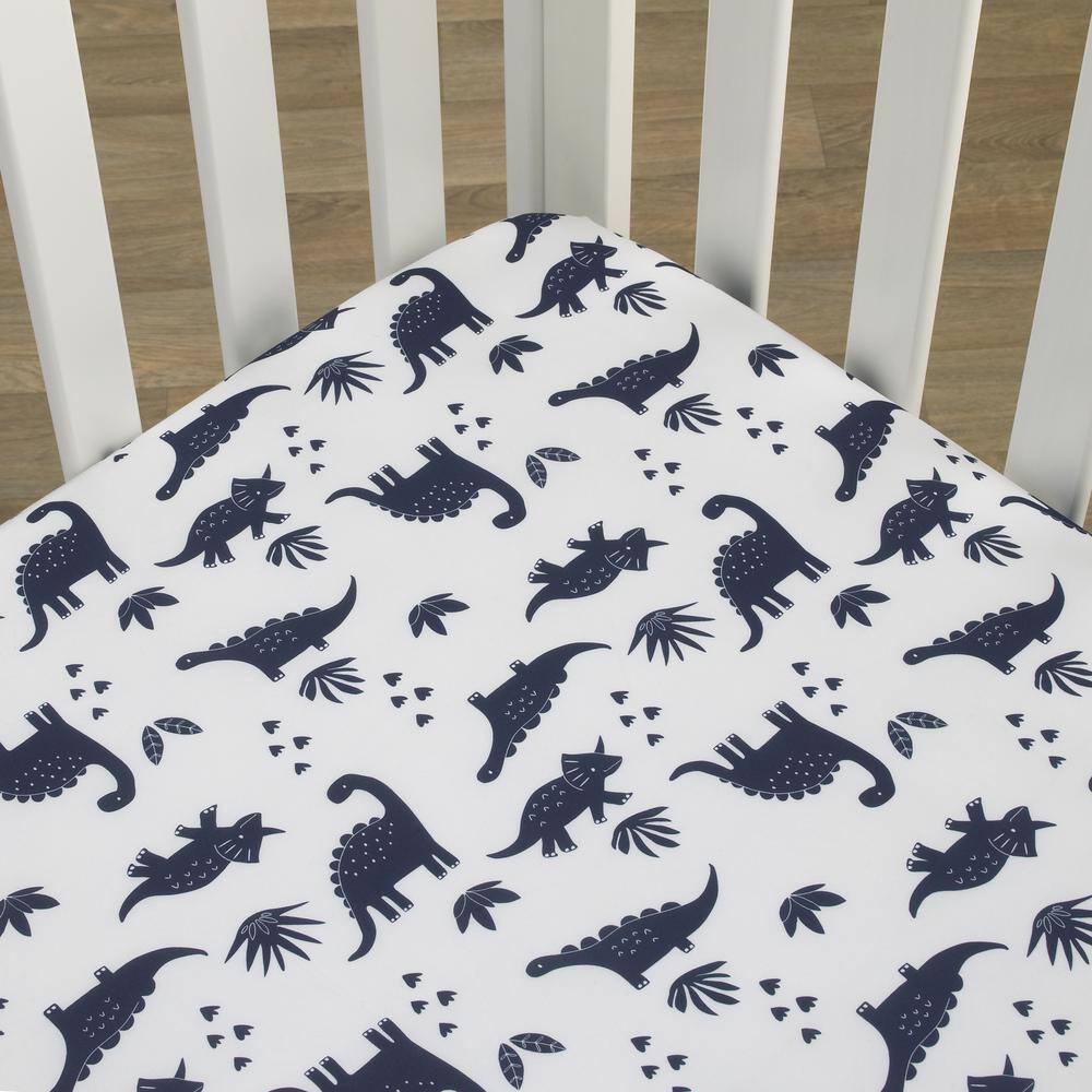 CARTER'S Dino Adventure Super Soft White and Blue Fitted Polyester Crib Sheet