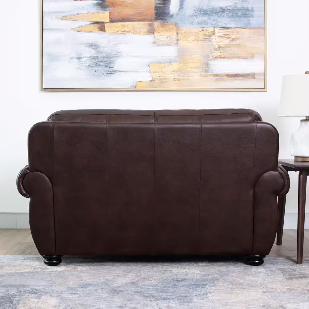 DEVON & CLAIRE 64 in. W Round Arm Aura Straight Leather Loveseat