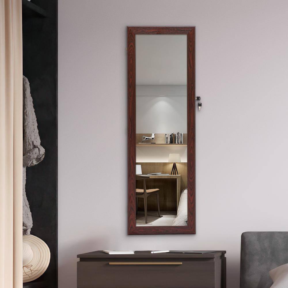 None Brown Jewelry Lockable Storage Mirror Cabinet Can Be Hung On The Door Or Wall