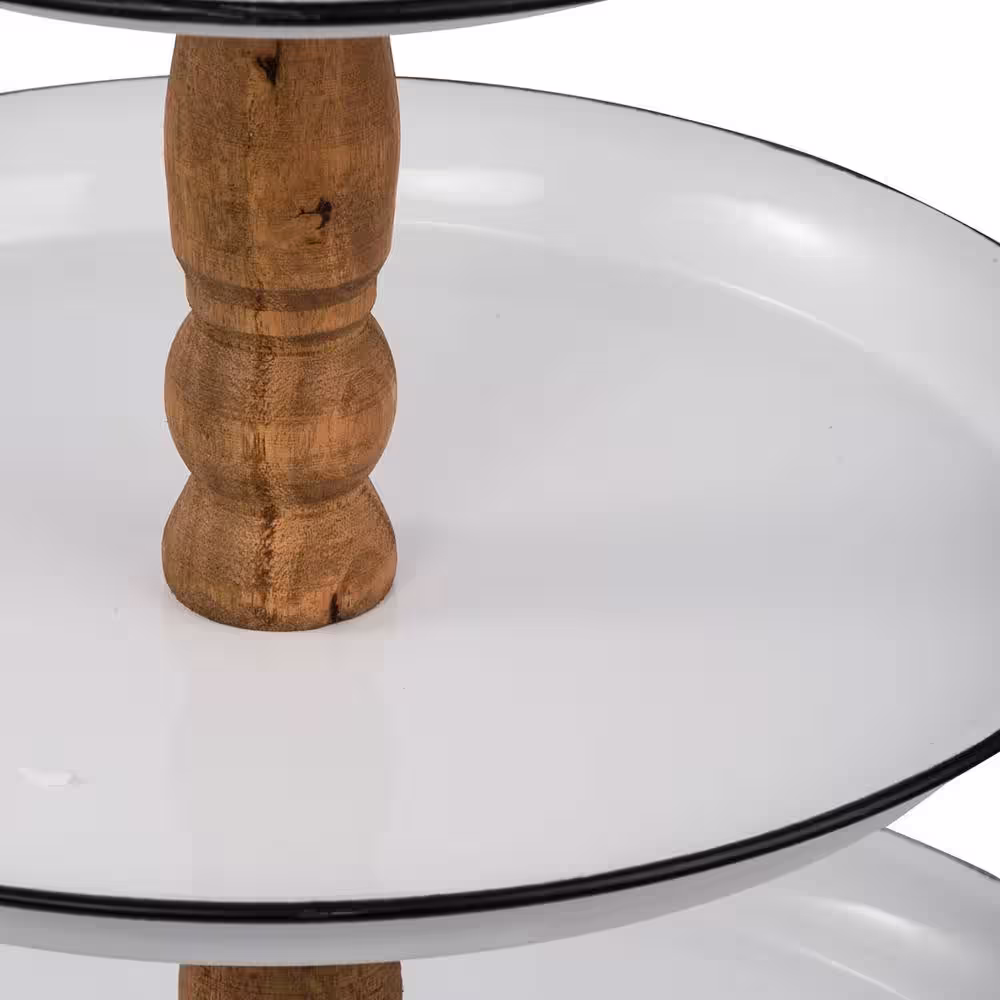 A & B Home Three-Tier Metal White, Natural Trays on Stand