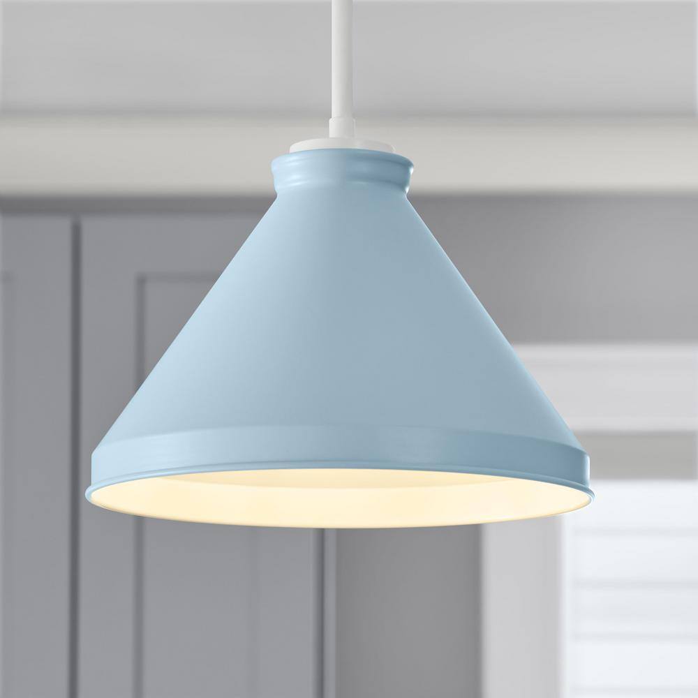 None 2-1/4 in. Large Light Blue Metal Cone Pendant Light Shade