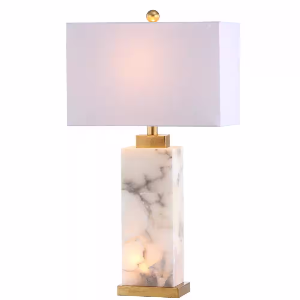 JONATHAN Y Elizabeth 27.5 in. Alabaster LED Table Lamp, White/Gold Leaf