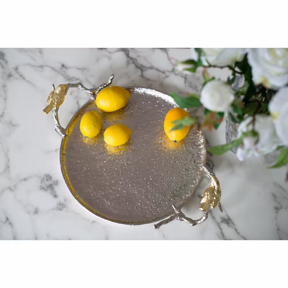 A & B Home Lavada Decorative Nickel, Gold Medium Tray (Set of 2)