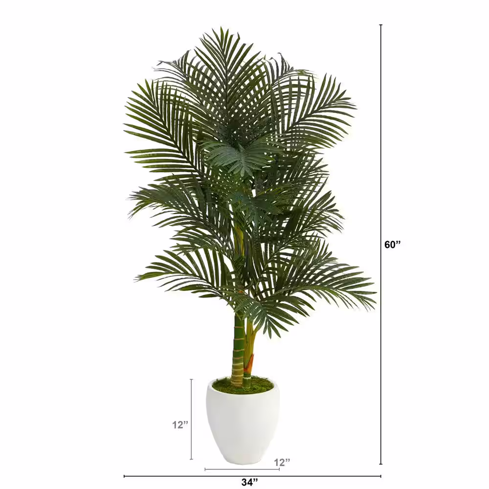 Nearly Natural 5 ft. Paradise Palm Artificial Tree in White Planter