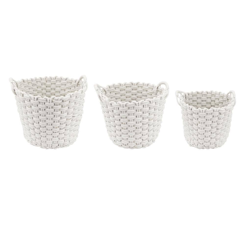 A & B Home White Woven Rope Baskets with Handles (Set of 3)