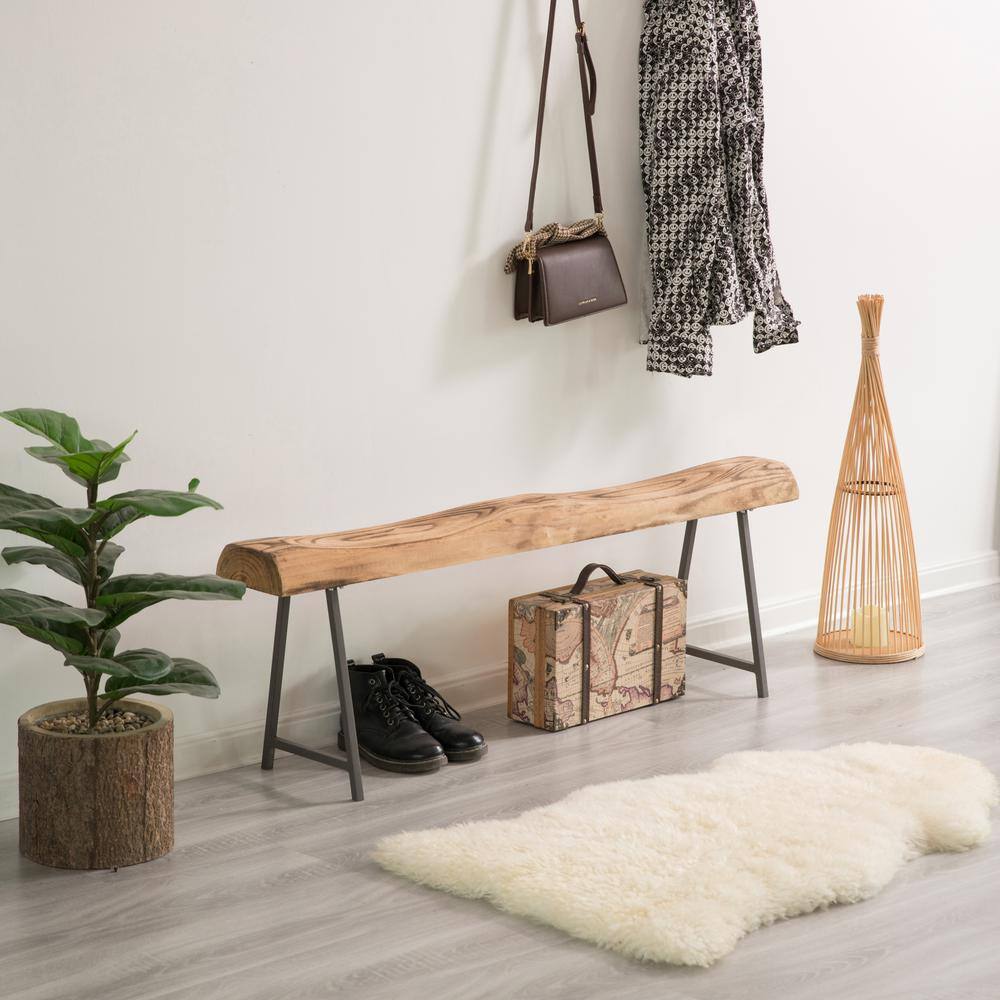 Vintiquewise Rustic Carved Wood Natural Log Accent Bench for Entryway, Indoor, and Outdoor 47.25