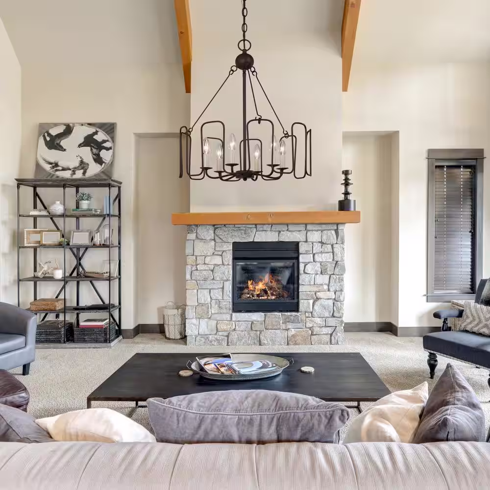 Uolfin Farmhouse Brown Dining Room Chandelier 6-Light Rustic Drum Island Candlestick Bedroom Chandelier