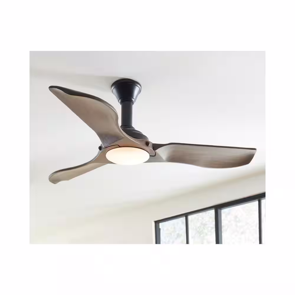 Generation Lighting Minimalist 56 in. LED Indoor/Outdoor Black Ceiling Fan with Dark Walnut Balsa Blades and Remote Control