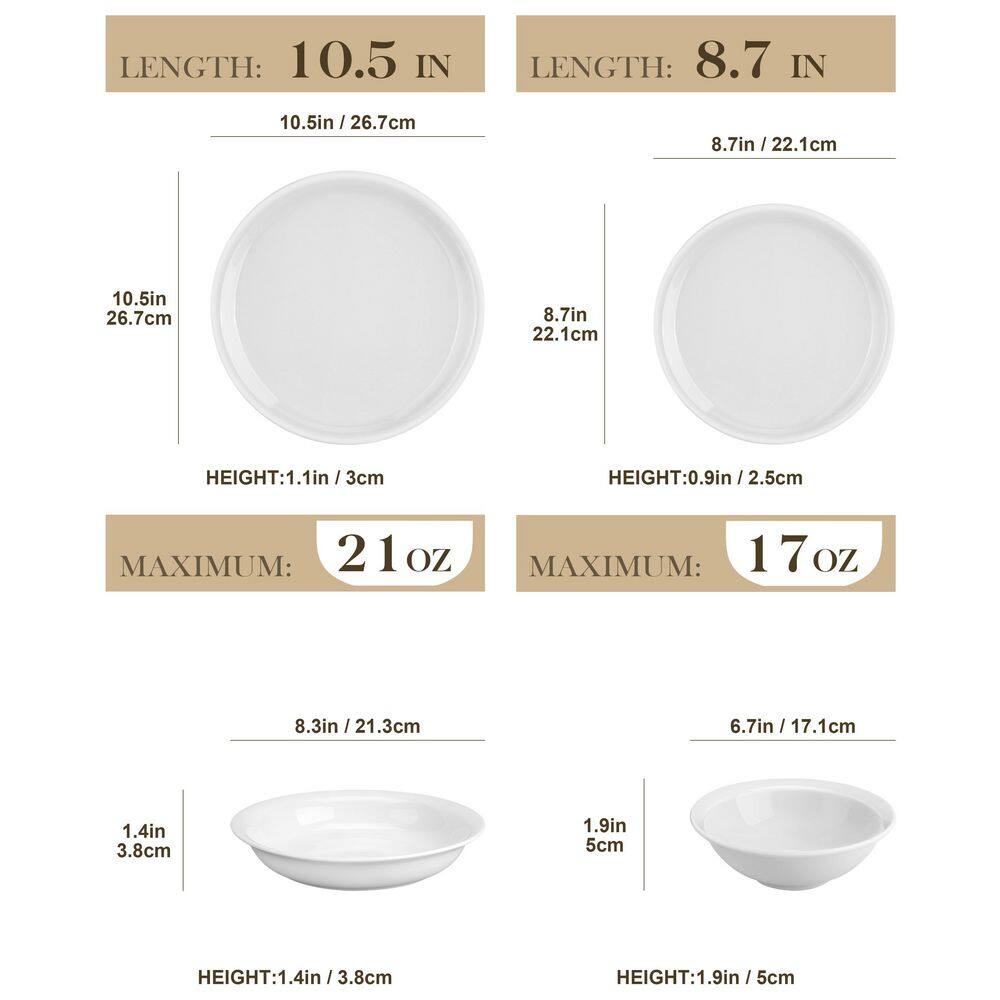 MALACASA Isabel 16-Piece White Porcelain Dinnerware Set, Service for 4