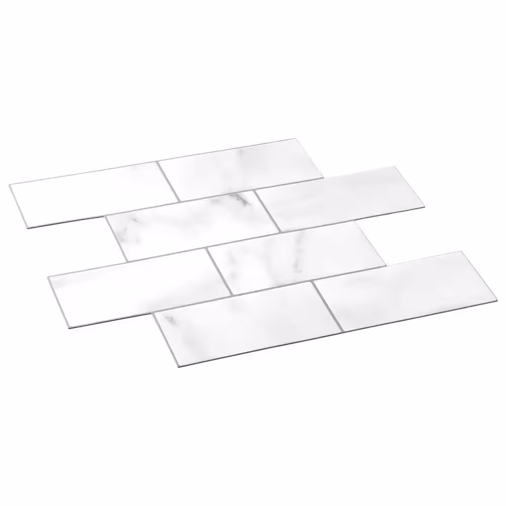 None Splash White Marble 12 in. x 12 in. 2.5mm PVC Peel and Stick Tiles Backsplash (8 sq. ft./8pcs Per Case)