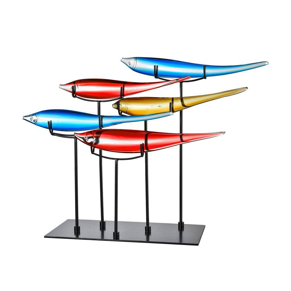 Dale Tiffany 19 in. 5 Multicolor Fish Handcrafted Irregular Art Glass Figurine