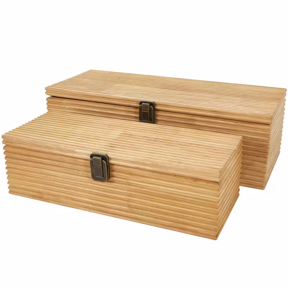 Litton Lane Rectangle Wood Carved Linear Box (Set of 2)
