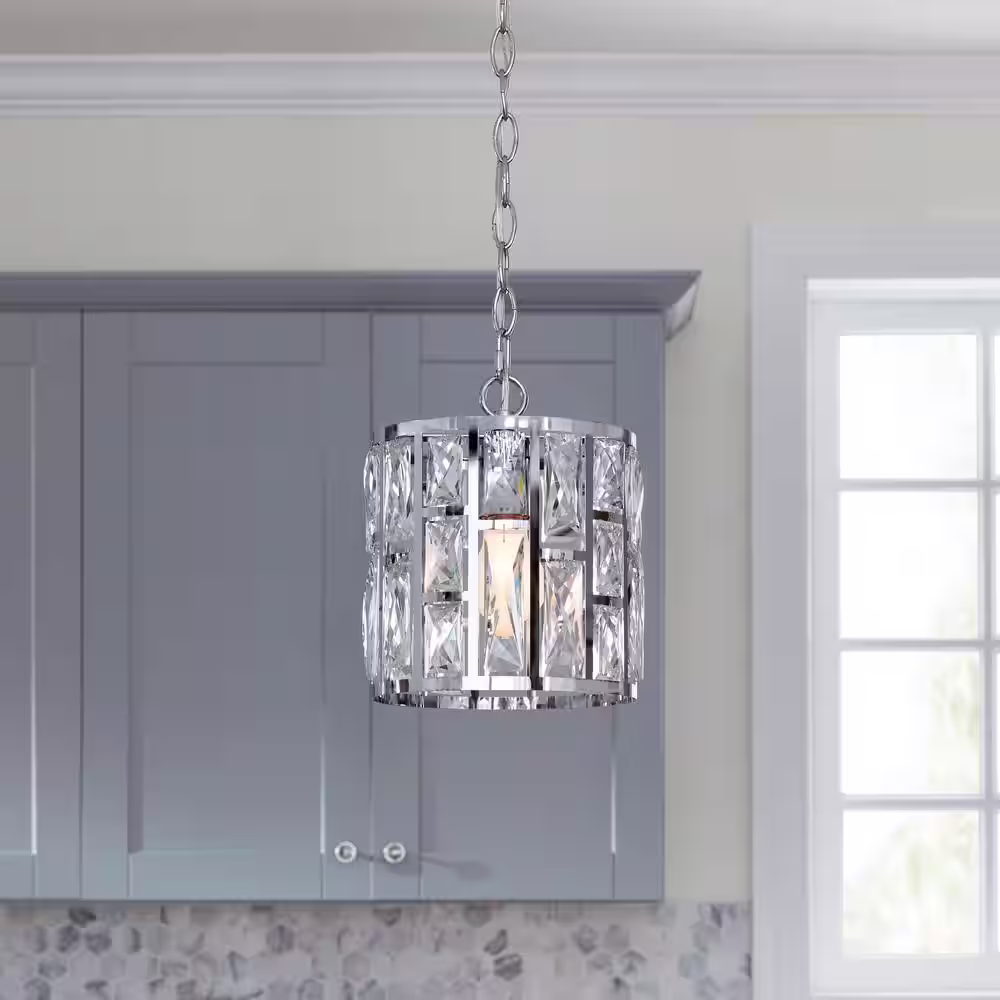 Home Decorators Collection Kristella 1-Light Chrome Crystal Pendant Light