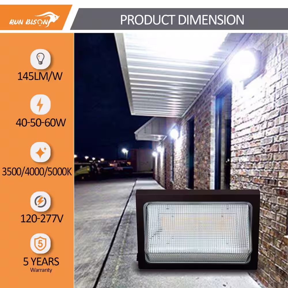 None 170-Watt Equivalent Bronze Outdoor Integrated LED Wall-Pack Light, Up to 8700Lumens, 3500/4000/5000K, 0-10V Dimmable