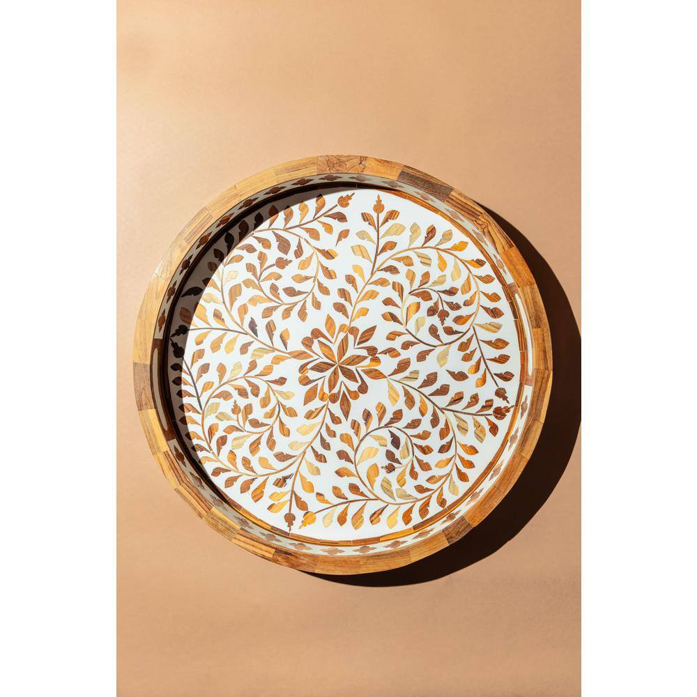 GAURI KOHLI Jodhpur Wood Inlay Decorative Tray 18 in.