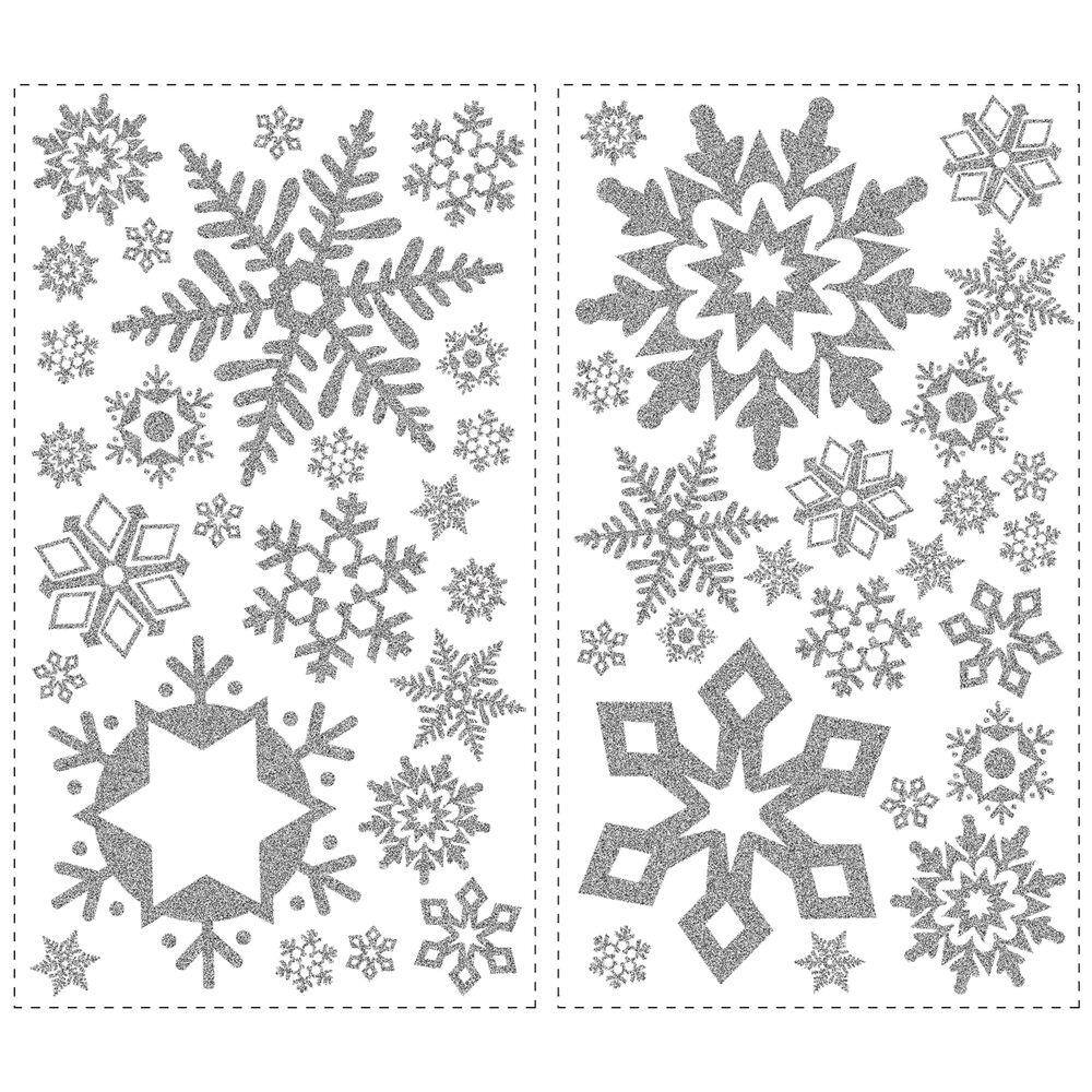 RoomMates 10 in. x 18 in. Glitter Snowflakes 47-Piece Peel and Stick Wall Decals