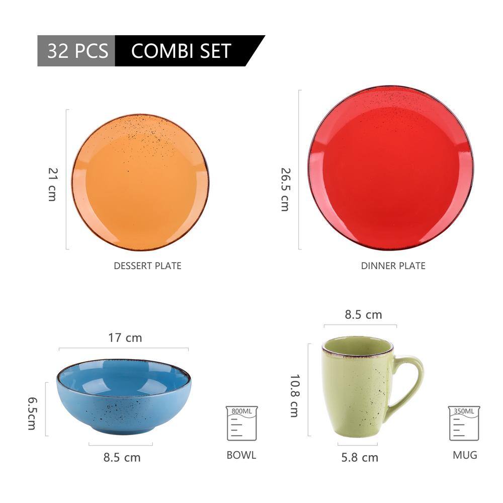 vancasso Navia Tropical Multi-colors 32-Piece Stoneware Dinnerware Sets with Dinner, Dessert Plate, Bowl, Mug (Service for 8)