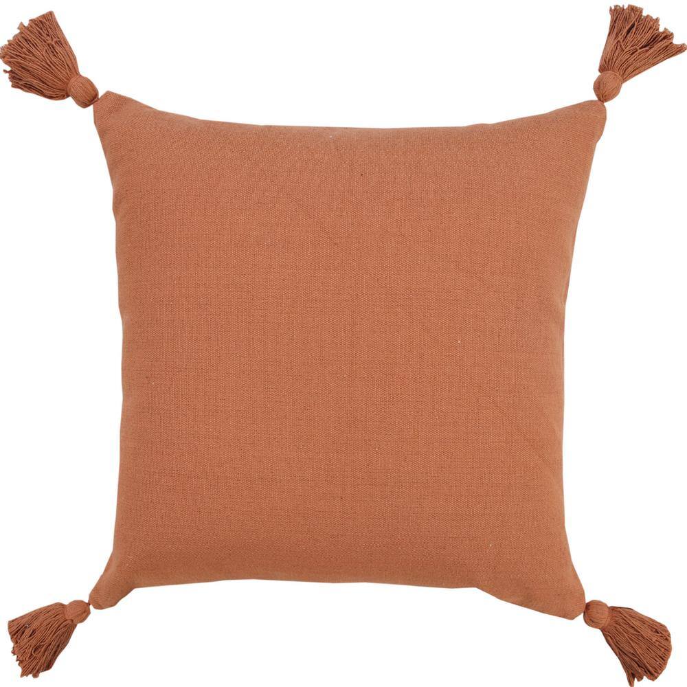 LR Home Solid Yam Orange 20 in. x 20 in. Cotton Everyday Decorative Throw Pillow with Tassels