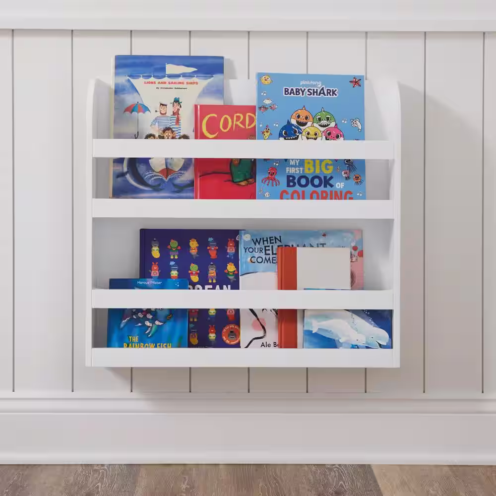 StyleWell Kids Tiered White Wood Wall Bookshelf