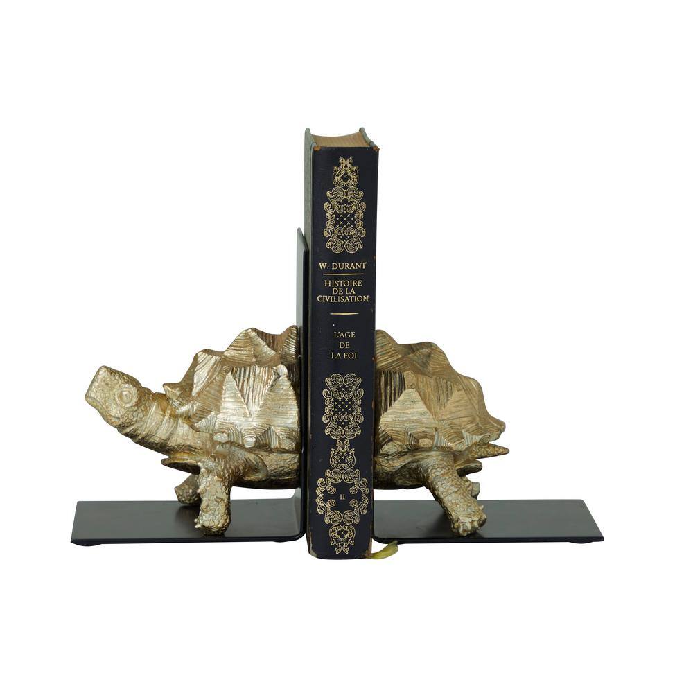CosmoLiving by Cosmopolitan Brass Polystone Turtle Bookends (Set of 2)