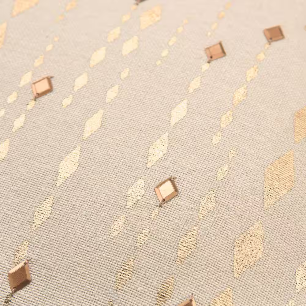 None Beige/Gold Geometric Shapes In Foil with Metallic Gold Hardware Poly Filled 20 in. x 20 in. Decorative Throw Pillow