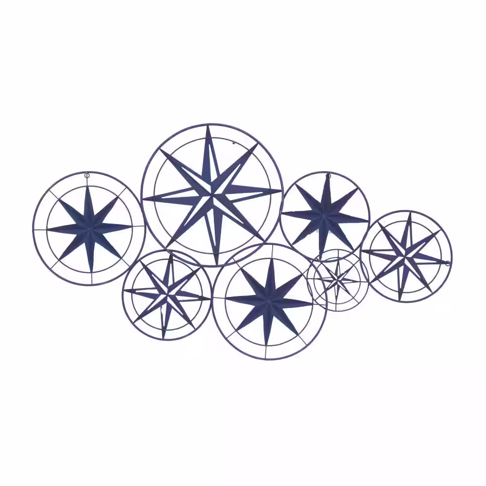 None Metal Blue Indoor Outdoor Compass Star Wall Decor