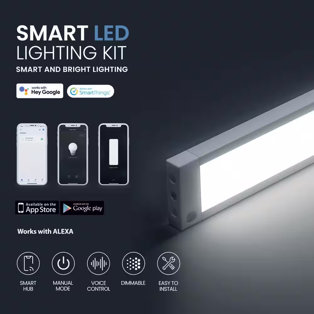 ESHINE Works with Alexa, Google 7 in. White Smart Dimmable LED Under Cabinet Lighting Kit Cool White (6000K) (3-Pack )