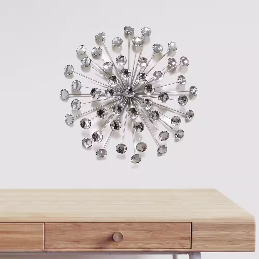 HomeRoots Silver Metal Acrylic Crystal Wall Decor