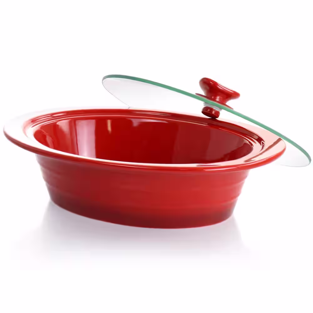 Crock-Pot Appleton 2 qt. Oval Stoneware Casserole Dish in Red with Glass Lid