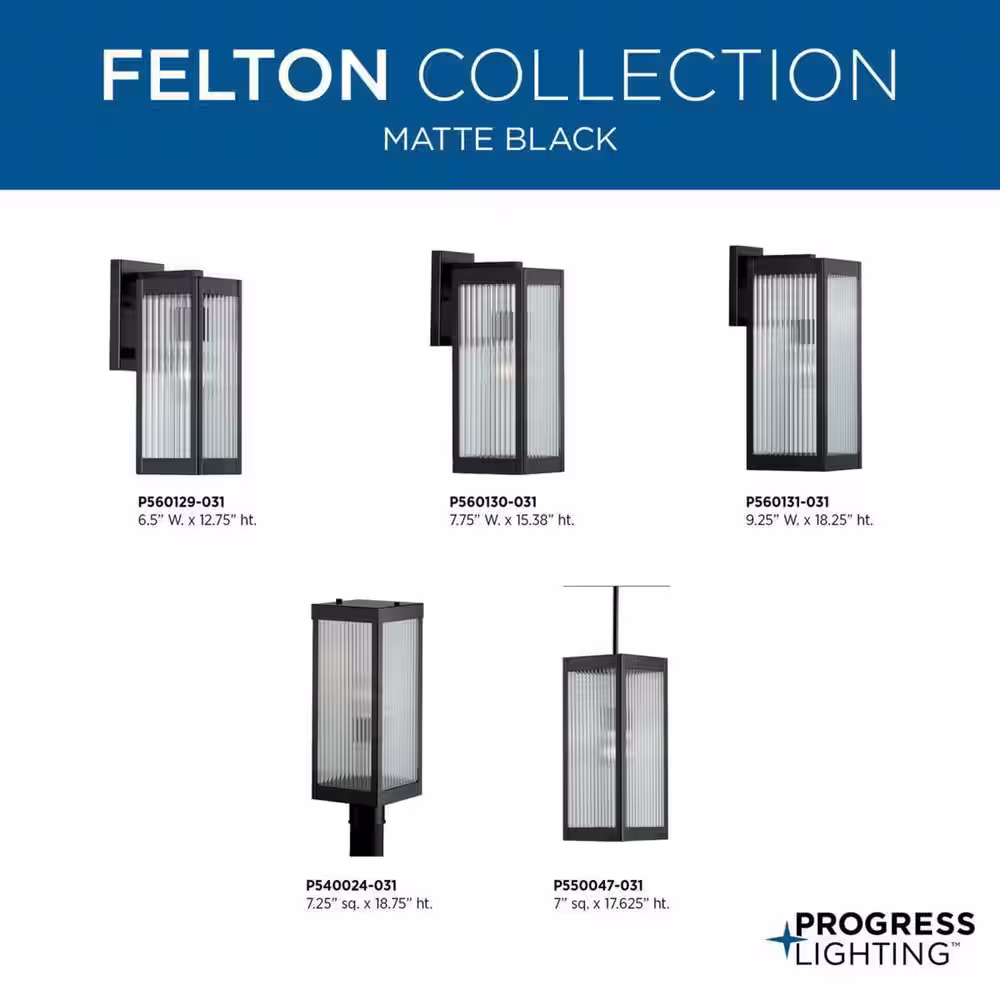 Progress Lighting Felton Collection 1-Light Matte Black Clear Ribbed Glass Craftsman Outdoor Post Lantern Light
