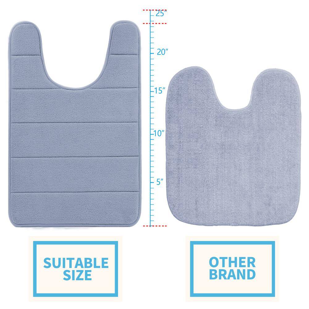 Betus Gray 16 in. x 24 in. Velvet U-Shaped Contour Memory Foam Toilet Mat - Non-Slip Backing Washroom Rug
