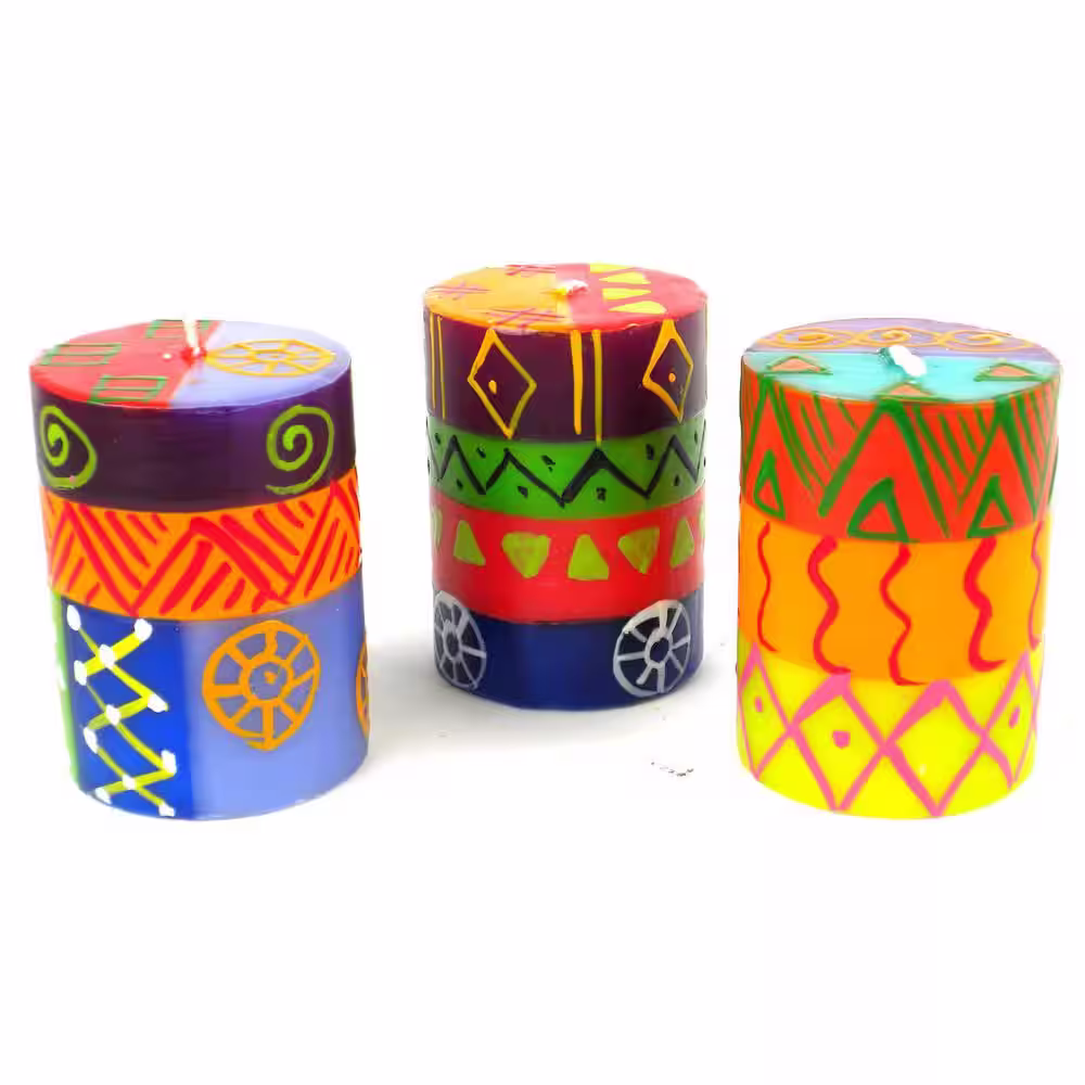 Global Crafts Shahida Design Unscented Hand-Painted Orange Votive Candles Boxed (Set of 3)