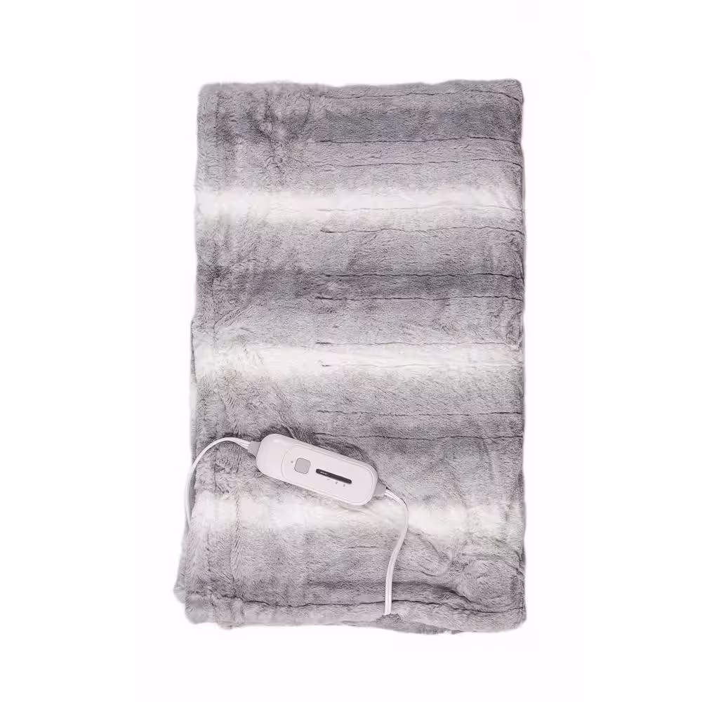 Luxe Faux Fur 50 in. x 60 in. Faux Fur Grey/White Heated Throw