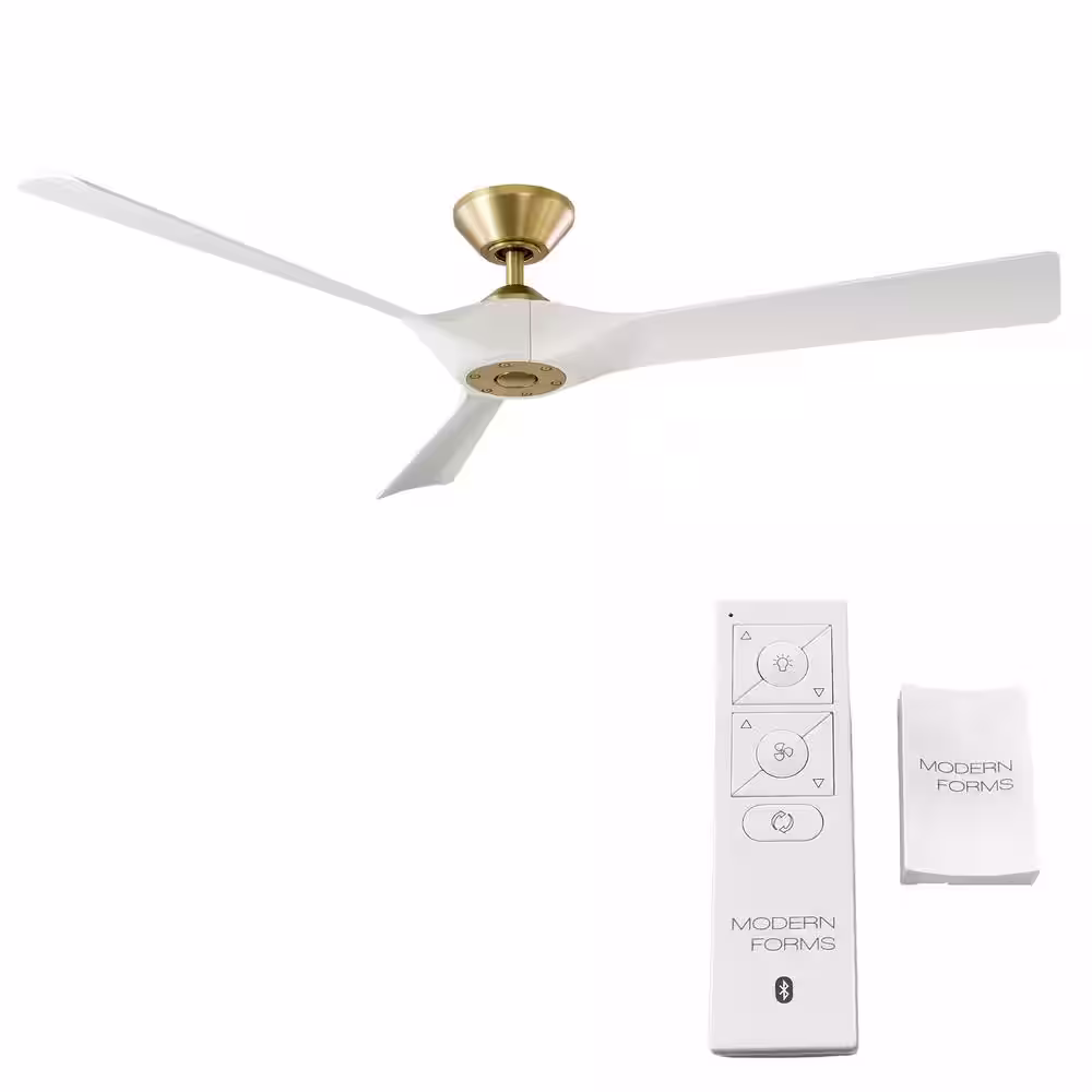 Modern Forms Torque 58 in. Indoor/Outdoor 3-Blade Smart Satin Brass/White Ceiling Fan with Remote Control