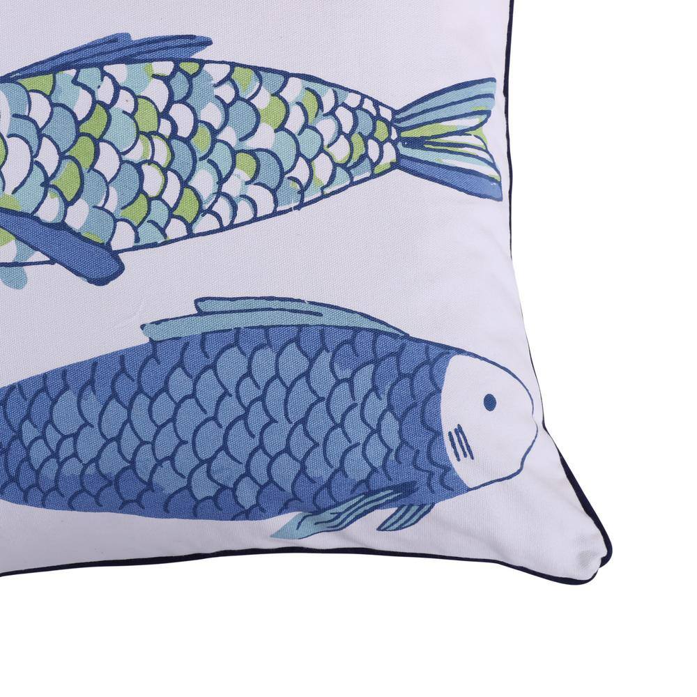None Catalina Blue Fish Print Coastal 18 in. x 18 in. Throw Pillow
