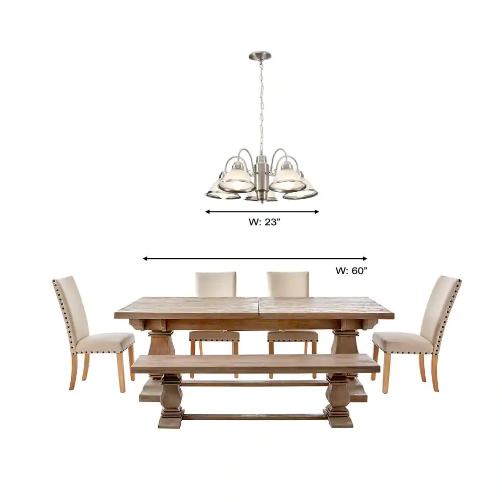 Hampton Bay Halophane 5-Light Brushed Nickel Chandelier with Frosted Ribbed Glass Shades