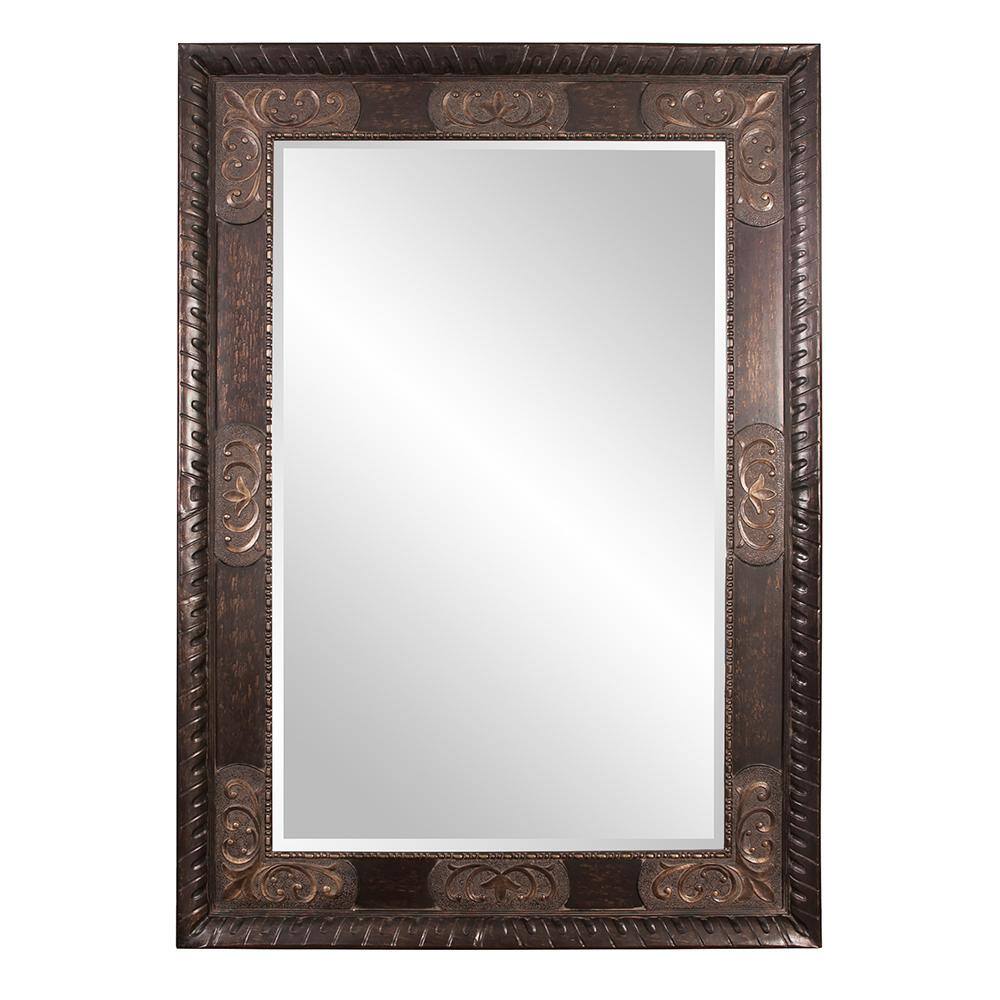 Marley Forrest Large Dark Brown With Bronze Accents Wood Beveled Glass Classic Art Deco Mirror (60 in. H X 84 in. W)