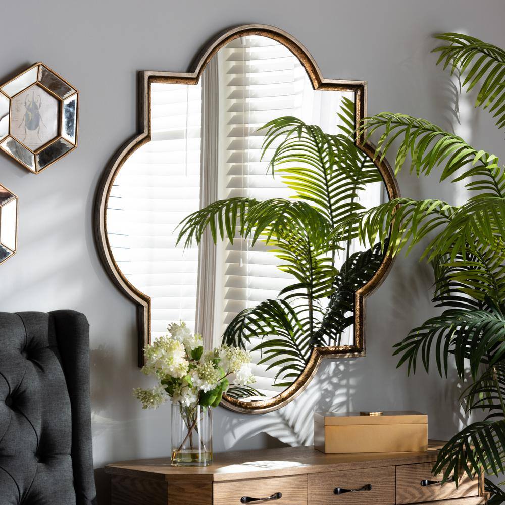 Baxton Studio Tiana 40 in. x 40 in. Vintage Round Framed Bronze and Gold Accent Wall Mirror